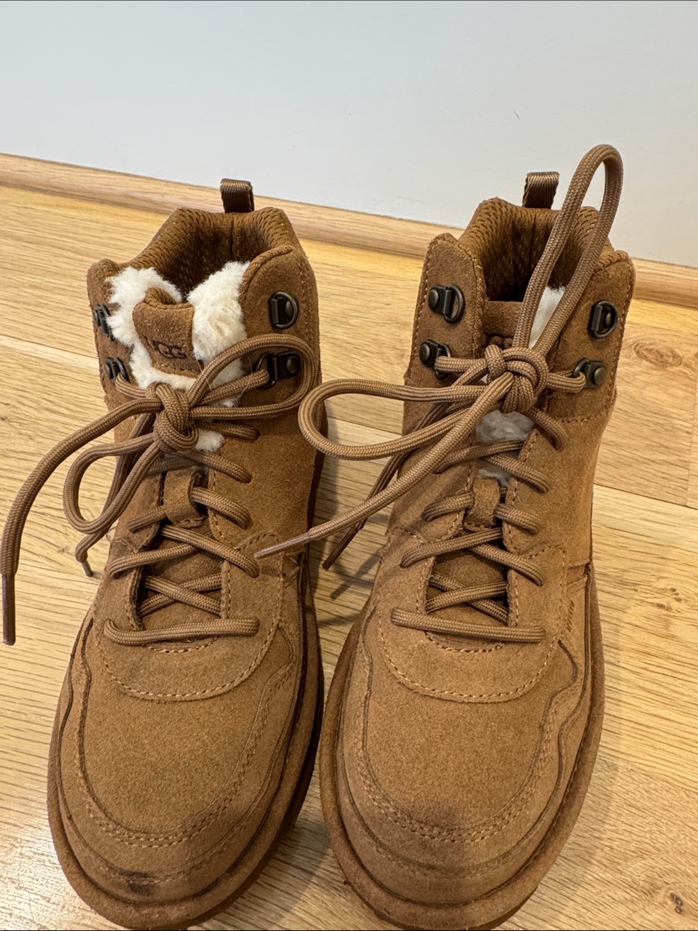 UGG Chestnut Brown Suede Shearling Lace-Up Boots